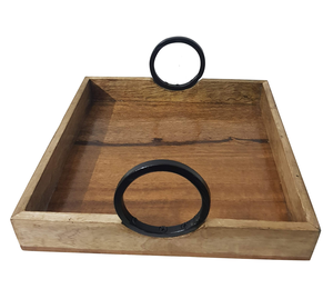 Plateau de service en bois avec poignée en métal pour la maison et la cuisine ensemble de différentes tailles pour café nourriture petit déjeuner dîner - Product Image 2
