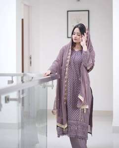 Venta al por mayor de ropa india y pakistaní Fancy Faux Georgette Salwar Suit con pantalón pesado de microalgodón y Dupatta incluido - Product Image 5
