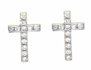 Pendientes de diamantes cultivados en laboratorio con diseño de Cruz de racimo de corte redondo en oro de 10K con joyería de Hip Hop Iced Out para moda de estilo callejero - Product Image 2