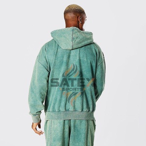 Sudadera con Capucha de Felpa Bordada Extra Grande Vintage Personalizada al por Mayor, Diseño Desgastado con Lavado Ácido, Ropa Urbana Térmica con Logotipo, Teñido Liso - Product Image 2