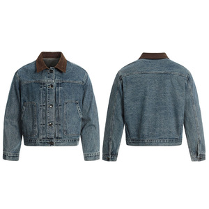 Veste en jean unisexe avec col rabattu, manteau décontracté à manches longues boutonné pour l'hiver, 100% coton, style classique de vêtements de travail - Product Image 3