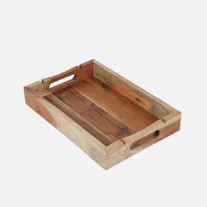 2025 nueva llegada bandeja para servir de madera Natural con forma cuadrada artesanías granja té café desayuno bandeja para servir - Product Image 4