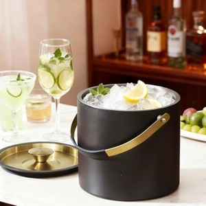 Matte Black Stainless Steel Ice <b>Bucket</b> with <b>Lid</b> Minimalist Modern Design Insulated Finish for Stylish Home Bar Entertaining - Product Image 5
