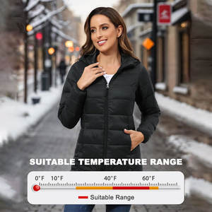 Veste longue bouffante pour femmes légères de haute qualité pour l'hiver col montant avec capuche coupe-vent et tissu douillet rempli de duvet - Product Image 3