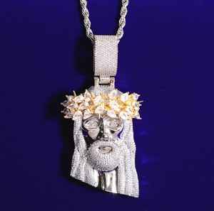 Collier en zircon micro-pavé, style hip-hop bling-bling, pendentif tête de Jésus pour hommes et enfants, avec pierre principale en moissanite - Product Image 1