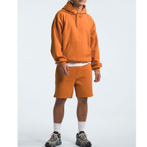 ชุดเสื้อมีฮู้ดและกางเกงขาสั้นสองชิ้นสำหรับผู้ชายชุดเสื้อผ้าสำหรับทั้งชายและหญิงแขนยาวเข่ายาวแบบเรียบโลโก้ที่กำหนดเอง - Product Image 1