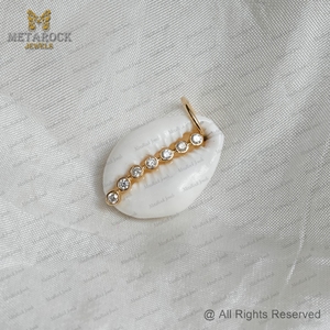 จี้เปลือกหอยสีเหลืองทอง14K ประดับเพชรเปลือกหอยเครื่องประดับ unisex ของขวัญทำด้วยมือดีไซน์ใหม่จี้เครื่องประดับเปลือกวัว - Product Image 4