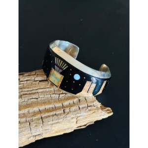 Vintage Emory Yazzie Galaxy <b>Cuff</b> <b>Bracelet</b> Multi-Stone & Sterling <b>Silver</b> Inlay Fashionable Accessory - Product Image 3