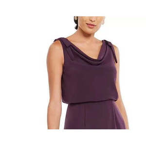 Abito da donna Adrianna Papell viola scuro con scollo a cappuccio, modello blouson, vestito a tubino con vita impero, in crêpe confortevole, con paillettes all'uncinetto, lunghezza al pavimento - Product Image 2