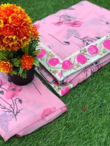 Exclusive Designer <b>Pink</b> Color Party Wear Floral Printed Georgette Saree With Sequence Embroidery Work <b>Lace</b> Border for Women's - Product Image 5