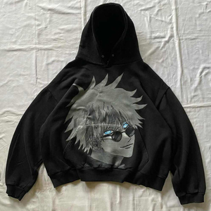 Sweat à capuche pour homme surdimensionné en coton lourd délavé à l'acide avec impression numérique en strass, 100% coton, écologique, effet usé - Product Image 1