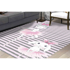 Tapis Fille Danseuse et Lapin, Tapis Imprimé, Tapis pour Chambre d'Enfant, Tapis Personnalisés, Tapis Doux à Poils Longs - Product Image 2