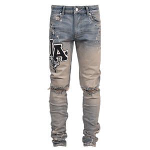 Nouvelle tendance jean brodé ample jambe droite Denim pantalon sérigraphie tissé Denim solide motif cristal Rivet printemps - Product Image 1