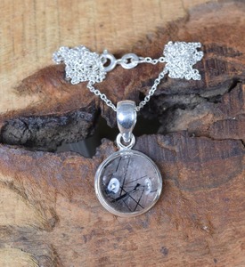 Colgante de moda hecho a mano de rutilo negro, colgante de piedras preciosas de Plata de Ley 925, joyería, colgante de diseñador de forma ovalada, regalo para ella - Product Image 4