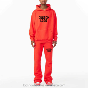 Chándal de invierno de talla grande personalizado OEM para hombre, jersey con estampado de abullonado grueso y cálido, Sudadera con capucha, pantalones acampanados con cremallera y logotipo personalizado - Product Image 3