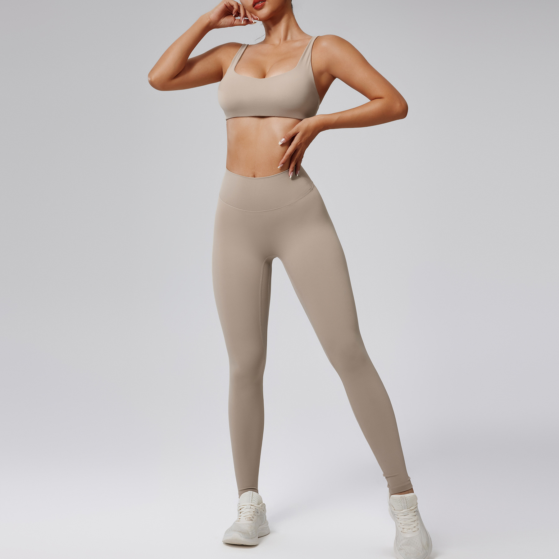 Mid Waist Seamless Solid Yoga Set Women 2 Piece Workout Outfit Sports Bra Leggings Breathable Quick Dry Lightweight Active