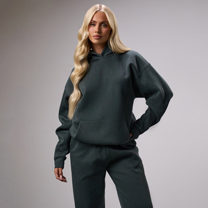 Conjunto de pantalones de chándal con capucha de felpa francesa para mujer con logotipo personalizado, chándal de invierno estampado, chándal del fabricante - Product Image 2