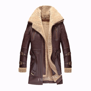 Men's Gothic Punk Style Casual Fashion <b>Jacket</b> Shearling <b>Flying</b> Leather Long Coat Aviator <b>Sheepskin</b> Double Collar Bomber Style - Product Image 1