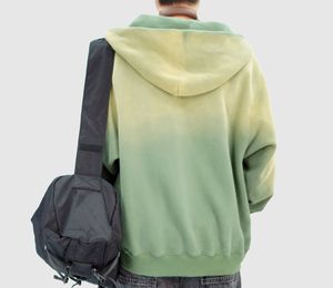 Vente en gros Vêtements de rue décontractés Sweat à capuche dégradé vert Sweat-shirt chaud doublé de fermeture à glissière pour hommes - Product Image 2