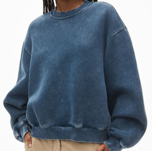 Sudadera de felpa polar de cuello redondo personalizada en blanco 100% cultivos de algodón sudaderas de mujer de lavado ácido de lujo - Product Image 3