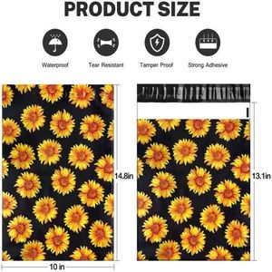 Paquete de 100 Bolsas de Poliéster de 25x33cm, Autoadhesivas, Resistentes al Agua y a Desgarros, Ligeras y Duraderas, 2.3 Mil, Diseño de Girasoles Negros - Product Image 2