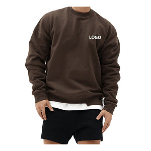 เสื้อสเวตเตอร์ของผู้ชายผ้าฝ้ายผสมเสื้อสวมหัวคอกลมแขนยาวเสื้อทรงปล่อยไหล่ตกเทอร์รี่ฝรั่งเศสมีโลโก้ขายส่ง - Product Image 1