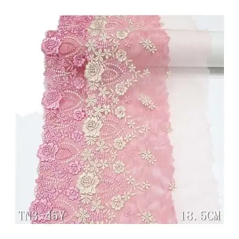 Rosa 18 cm Stickerei Spitzennetz Tülle Nylon Polyester Blume bestickt Spitzenstoff Damenkleid