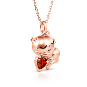 Jeulia Hug Me <b>Sweet</b> Sleeping Cat <b>Heart</b> Cut Sterling Silver Necklace with Garnet - Product Image 2