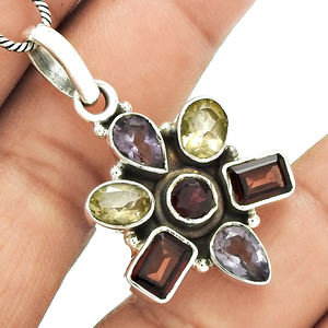 Meilleure vente nouveau Design 925 argent Sterling naturel améthyste grenat citrine pierre précieuse Design Unique pendentif fait à la main Boho bijoux - Product Image 2