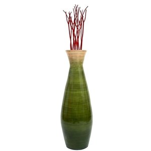 Vases floraux en bambou filé vert couleur unie décor d'art de table bas rond en céramique court vase en bambou - Product Image 5