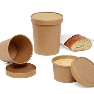 กล่องซุปกระดาษคราฟท์แบบใช้แล้วทิ้งพร้อมฝาปิดสำหรับอาหารกลางวัน - Product Image 1