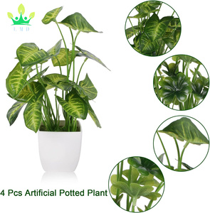 4 pièces petites plantes en pot artificiel Mini ensemble feuilles persistantes feuille <span class=keywords><strong>de</strong></span> Lotus trèfle Luau feuille pour bureau Table maison bureau chambre décor - Product Image 2