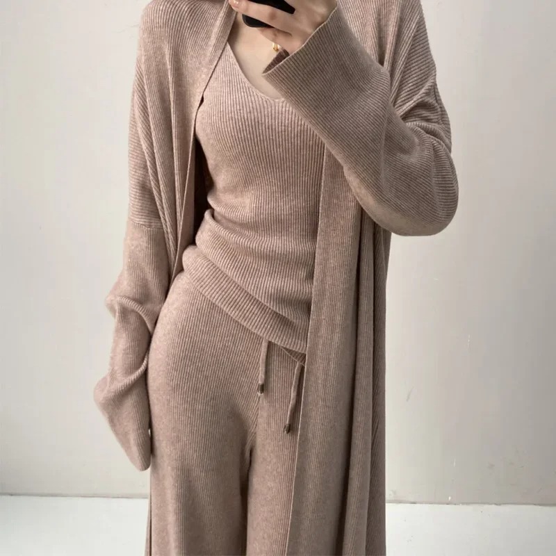2024 Winter Knitted Half High Collar Pullover Set Women Casual Pant Sets Loose Fashion Spring Autumn New 3 Pcs