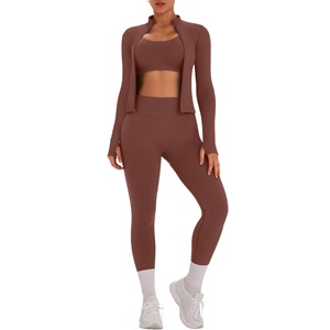 Premium 3 Piece Solid Yoga Set Women Spandex/Nylon Material Breathable Four-Way Stretch Quick-Dry Seamless Four-Way Stretch - Product Image 3