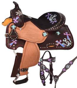Selles de dressage de cheval en cuir véritable cloutées occidentales pour chevaux d'équitation outillage croisé avec accessoires pour chevaux - Product Image 1