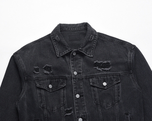 Mode lavé en détresse détruire déchiré Vintage Denim tissus veste en jean personnalisé hommes vestes pour hommes - Product Image 3