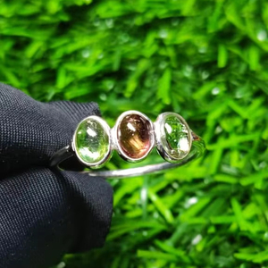 Anillo fino de Plata de Ley 925, 1,33 gramos, cabujones ovalados de turmalina múltiple Natural, ajuste de bisel, rodio para regalo de aniversario - Product Image 3