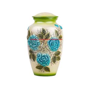 Urne funéraire en céramique blanche de style européen avec relief 3D de rose bleue et sac de rangement en velours, vente en gros et fournisseurs, fabriqué en Inde - Product Image 3