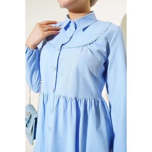 Camisa frontal de encaje azul hielo para mujer, Top diario informal holgado asimétrico con patrón bordado Vintage para Primavera Verano otoño XL - Product Image 1