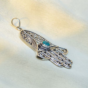 Best Seller Trendy 14K chapado en oro turquesa piedra preciosa Hamsa diseño colgante lindo fiesta occidental boda latón joyería aniversario - Product Image 5