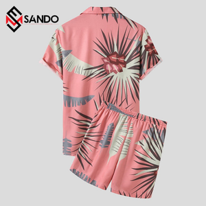 ชุดชายหาดแขนสั้นสำหรับผู้ชาย,ชุดสั้นสองชิ้นแบบลำลองโลโก้แบบกำหนดเองสำหรับฤดูร้อน - Product Image 2