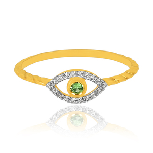 Anillo de Plata de Ley 925 Chapado en Oro con Diseño Atractivo, Zirconia Blanca, Ojo Turco y Esmalte Verde, Fabricación al por Mayor - Product Image 6