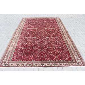 Tapis turc vintage en laine 6,4x9,1 pieds, motif patchwork rouge, avec support en latex écologique - Product Image 1