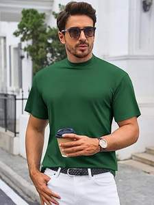 Media manga de verano de algodón suave transpirable elástico Boxy Fit en blanco verde hombres adultos cuello simulado camisetas al aire libre ropa informal - Product Image 2