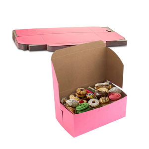Boîtes à biscuits roses - Taille 8" x 5" x 3 1/2" - Boîte à pâtisserie en kraft enduit d'argile sans fenêtre pour cupcakes, friandises et biscuits - Product Image 1