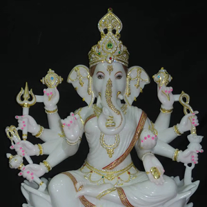 Ganesha en marbre traditionnel fait à la main, écologique et luxueux, best-seller, pour la prière quotidienne, la correction du Vastu, utilisation en intérieur et en extérieur - Product Image 1