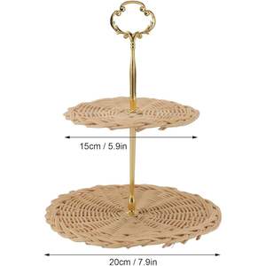 Plateau de service rond en rotin tissé à 2 niveaux Cupcake et panier à pain pour les fêtes de mariage - Product Image 2