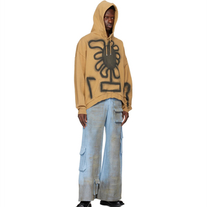 Sweat à capuche personnalisé surdimensionné à la mode en coton polaire marron peint à la main avec des graphiques graffitis pour hommes - Product Image 4