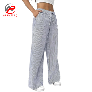 Femmes nouveau été taille haute pantalons décontractés couleur unie respirant toile polyvalent lâche cordon conception - Product Image 4