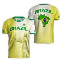 Camiseta de fútbol personalizada con estampado de bandera de país brasileño, camiseta de poliéster 100%, ropa de equipo de talla grande 5xl